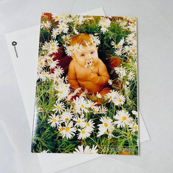 Anne Geddes Vintage Baby In Daisies Blank Greeting Card Recycled Paper Envelope - Picture 1 of 9